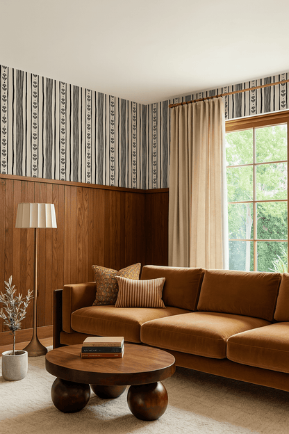 Daisy Chain Stripe Wallpaper, beige and black - mosswell.us