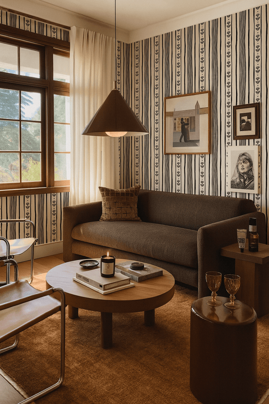 Daisy Chain Stripe Wallpaper, beige and black - mosswell.us