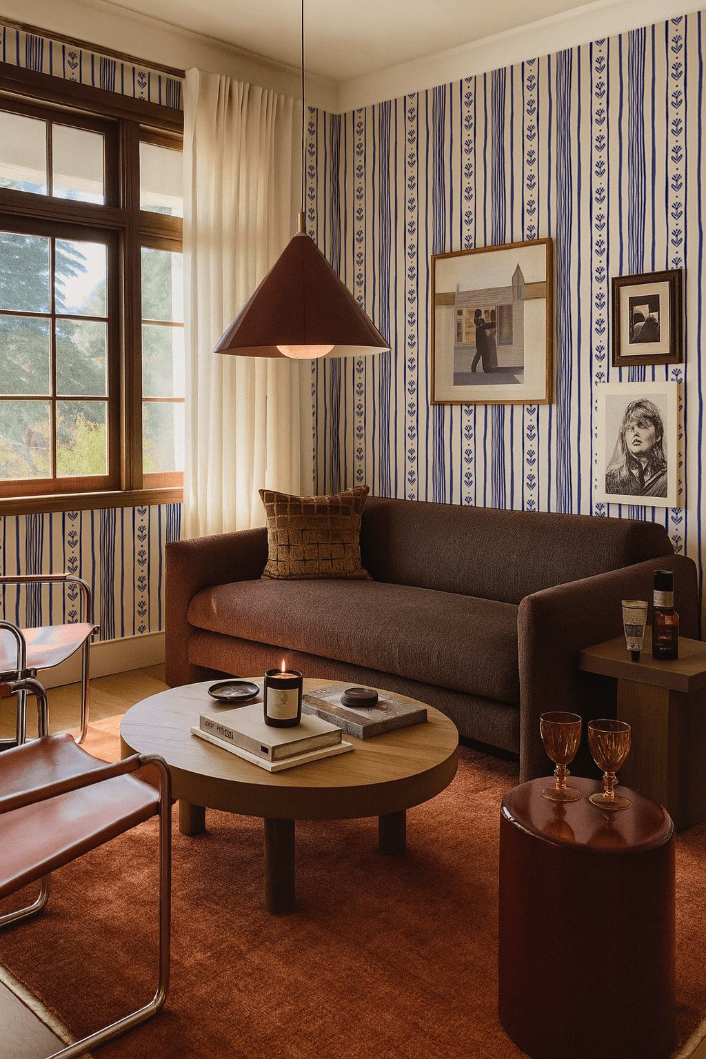 Daisy Chain Stripe Wallpaper, beige and blue - mosswell.us