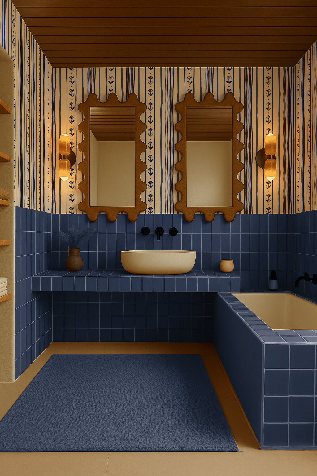 Daisy Chain Stripe Wallpaper, beige and blue - mosswell.us