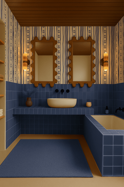 Daisy Chain Stripe Wallpaper, beige and blue - mosswell.us