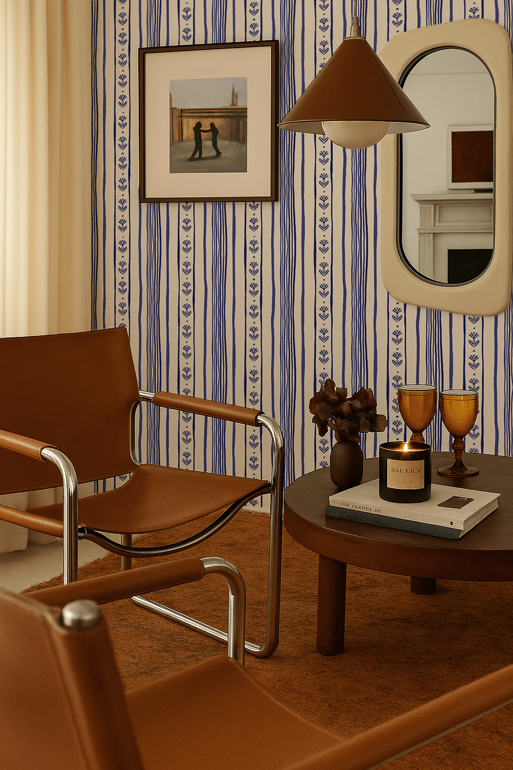 Daisy Chain Stripe Wallpaper, beige and blue - mosswell.us