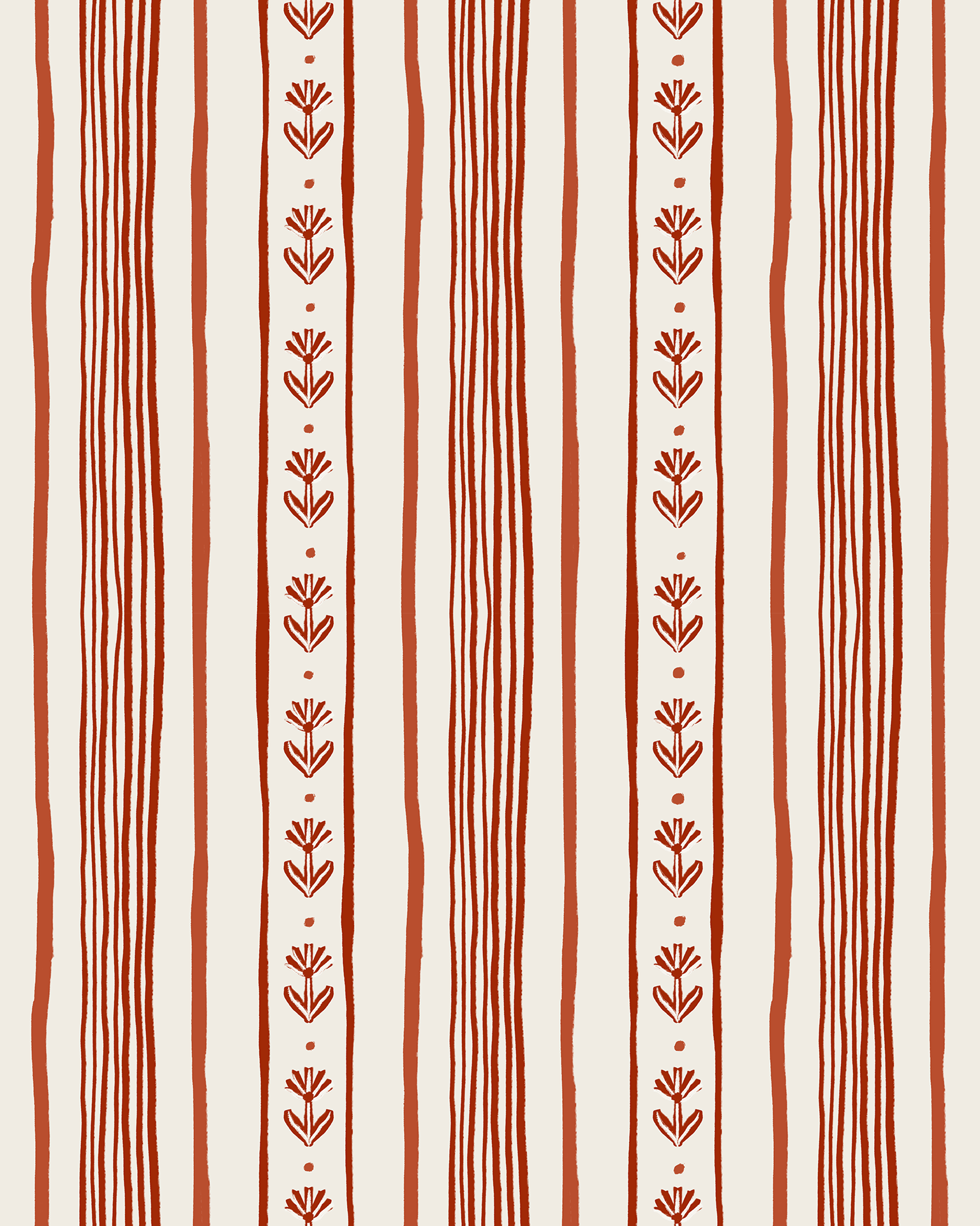Daisy Chain Stripe Wallpaper, beige and brick red - mosswell.us