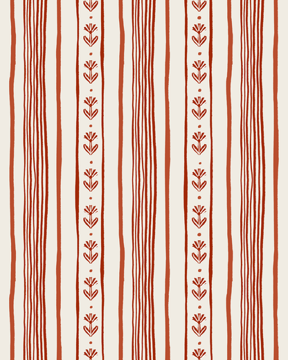 Daisy Chain Stripe Wallpaper, beige and brick red - mosswell.us