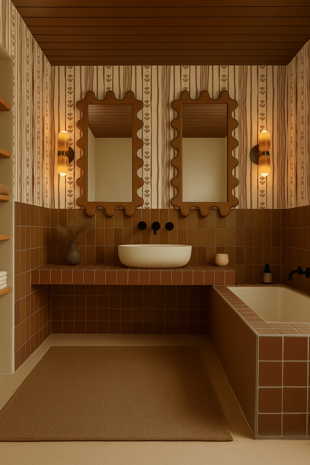 Daisy Chain Stripe Wallpaper, beige and brown - mosswell.us