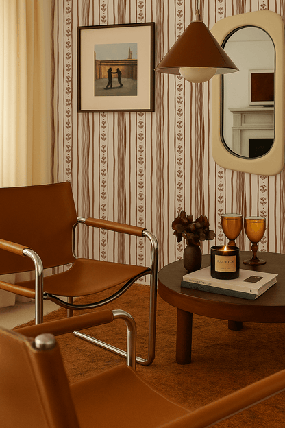 Daisy Chain Stripe Wallpaper, beige and brown - mosswell.us