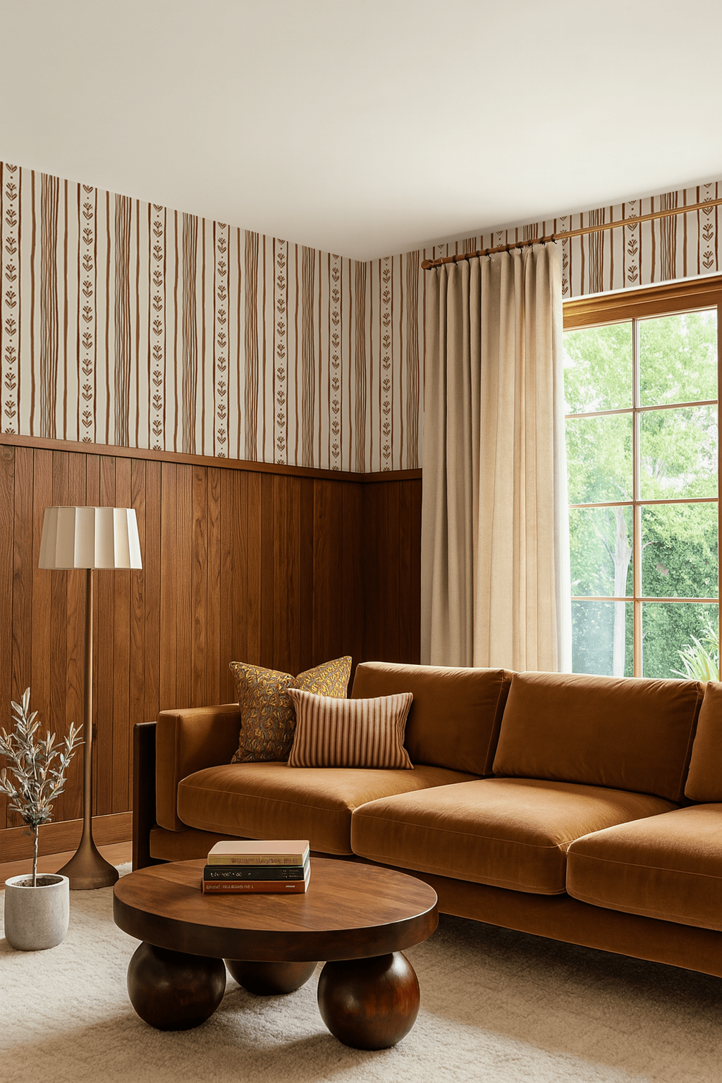 Daisy Chain Stripe Wallpaper, beige and brown - mosswell.us