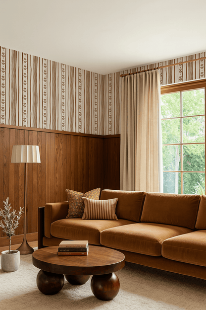 Daisy Chain Stripe Wallpaper, beige and brown - mosswell.us