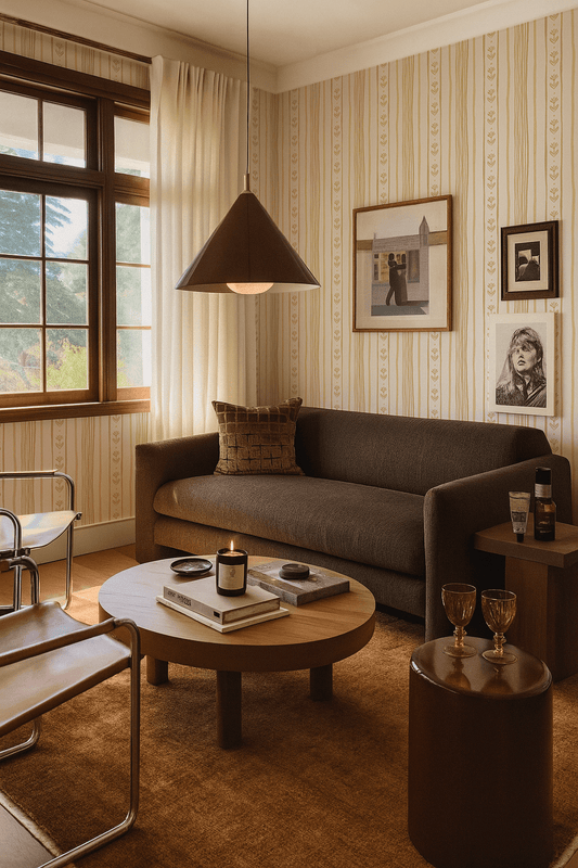 Daisy Chain Stripe Wallpaper, beige and butter yellow - mosswell.us