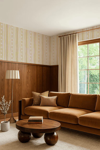 Daisy Chain Stripe Wallpaper, beige and butter yellow - mosswell.us