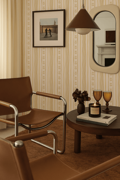 Daisy Chain Stripe Wallpaper, beige and butter yellow - mosswell.us