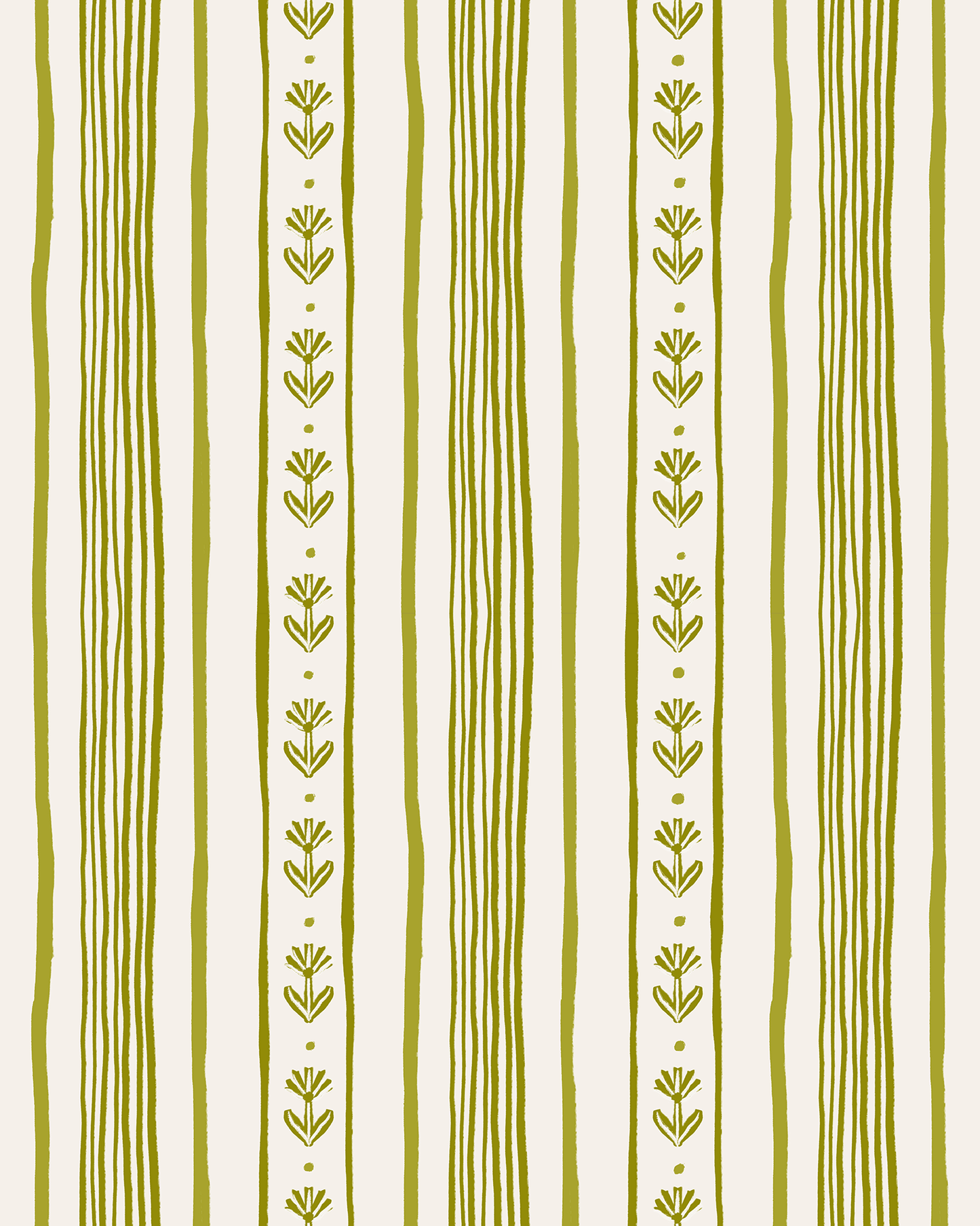 Daisy Chain Stripe Wallpaper, beige and chartreuse green - mosswell.us
