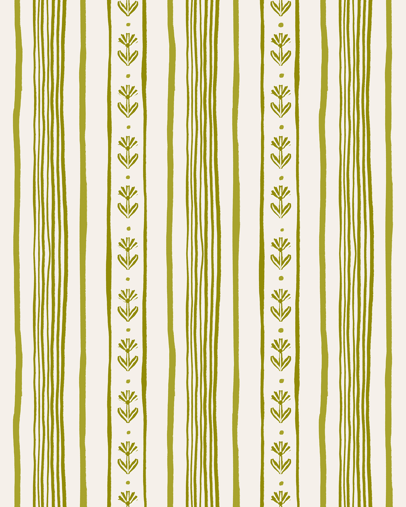 Daisy Chain Stripe Wallpaper, beige and chartreuse green - mosswell.us
