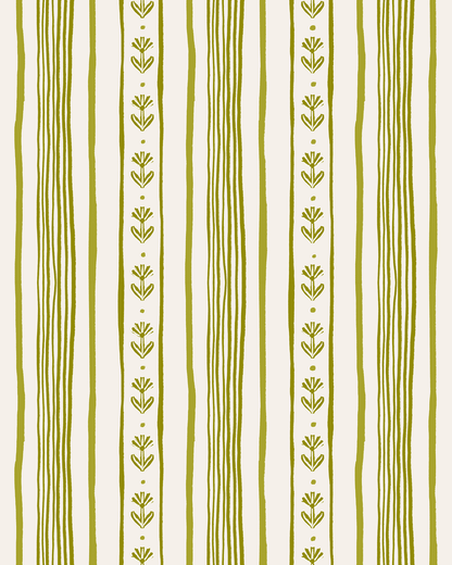 Daisy Chain Stripe Wallpaper, beige and chartreuse green - mosswell.us