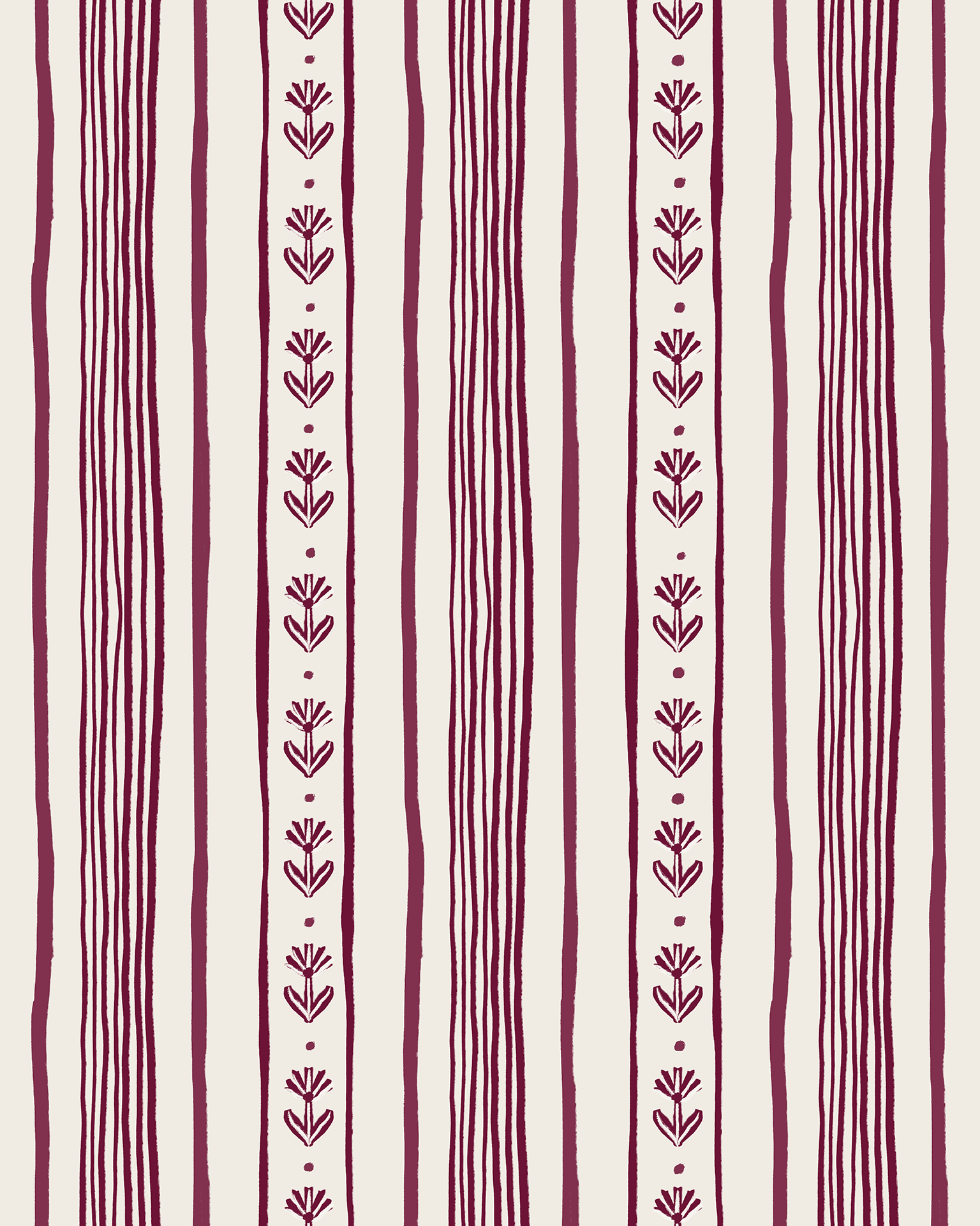 Daisy Chain Stripe Wallpaper, beige and eggplant purple - mosswell.us