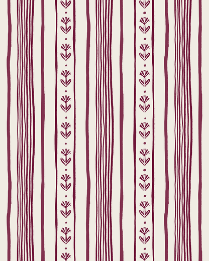 Daisy Chain Stripe Wallpaper, beige and eggplant purple - mosswell.us