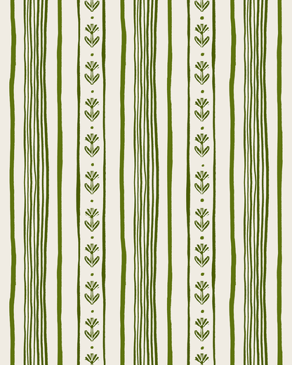 Daisy Chain Stripe Wallpaper, beige and green - mosswell.us