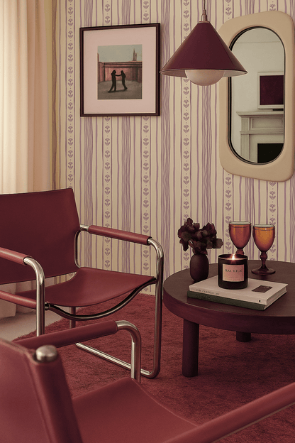 Daisy Chain Stripe Wallpaper, beige and lavender - mosswell.us