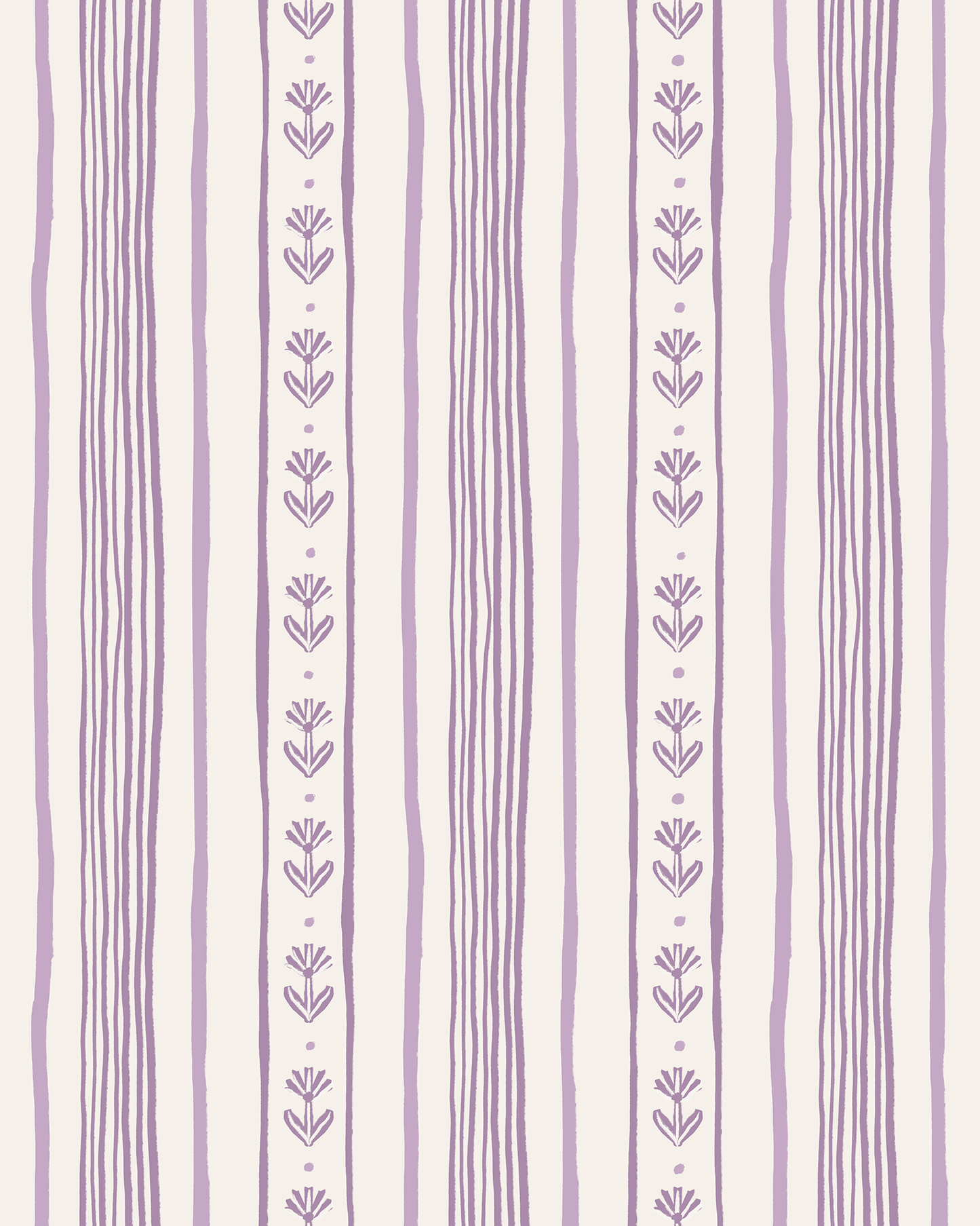 Daisy Chain Stripe Wallpaper, beige and lavender - mosswell.us