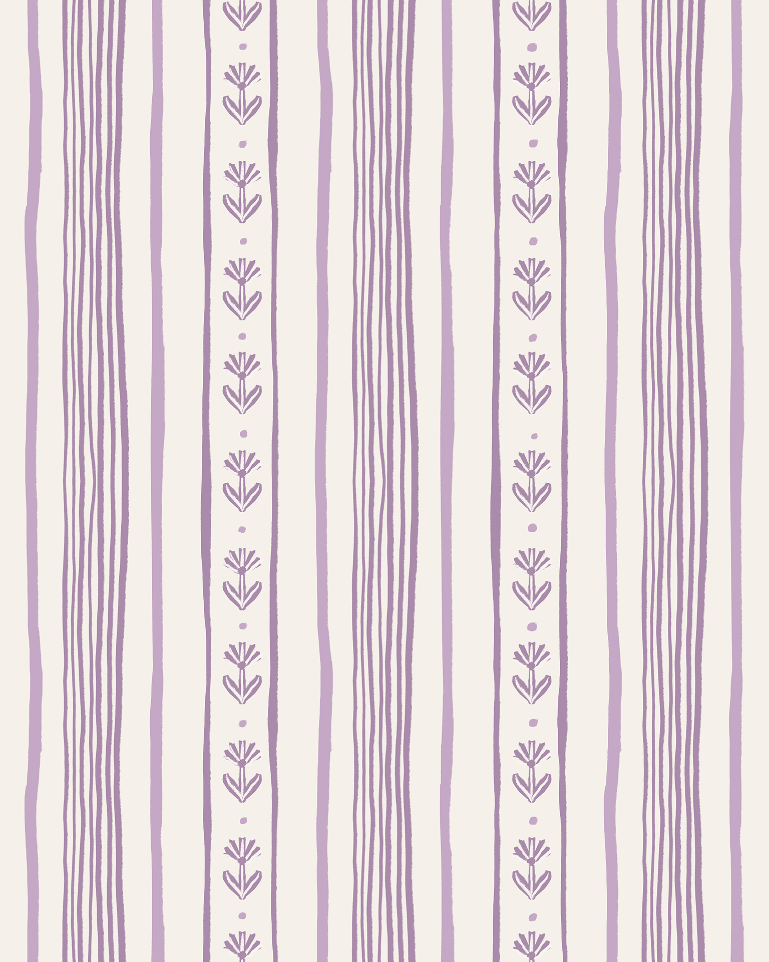 Daisy Chain Stripe Wallpaper, beige and lavender - mosswell.us