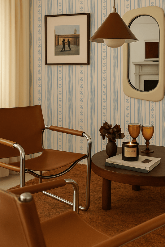 Daisy Chain Stripe Wallpaper, beige and light blue - mosswell.us