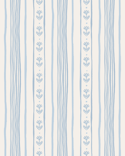 Daisy Chain Stripe Wallpaper, beige and light blue - mosswell.us