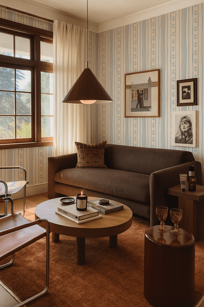 Daisy Chain Stripe Wallpaper, beige and light blue - mosswell.us