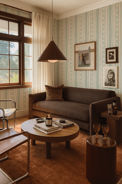 Daisy Chain Stripe Wallpaper, beige and mint - mosswell.us