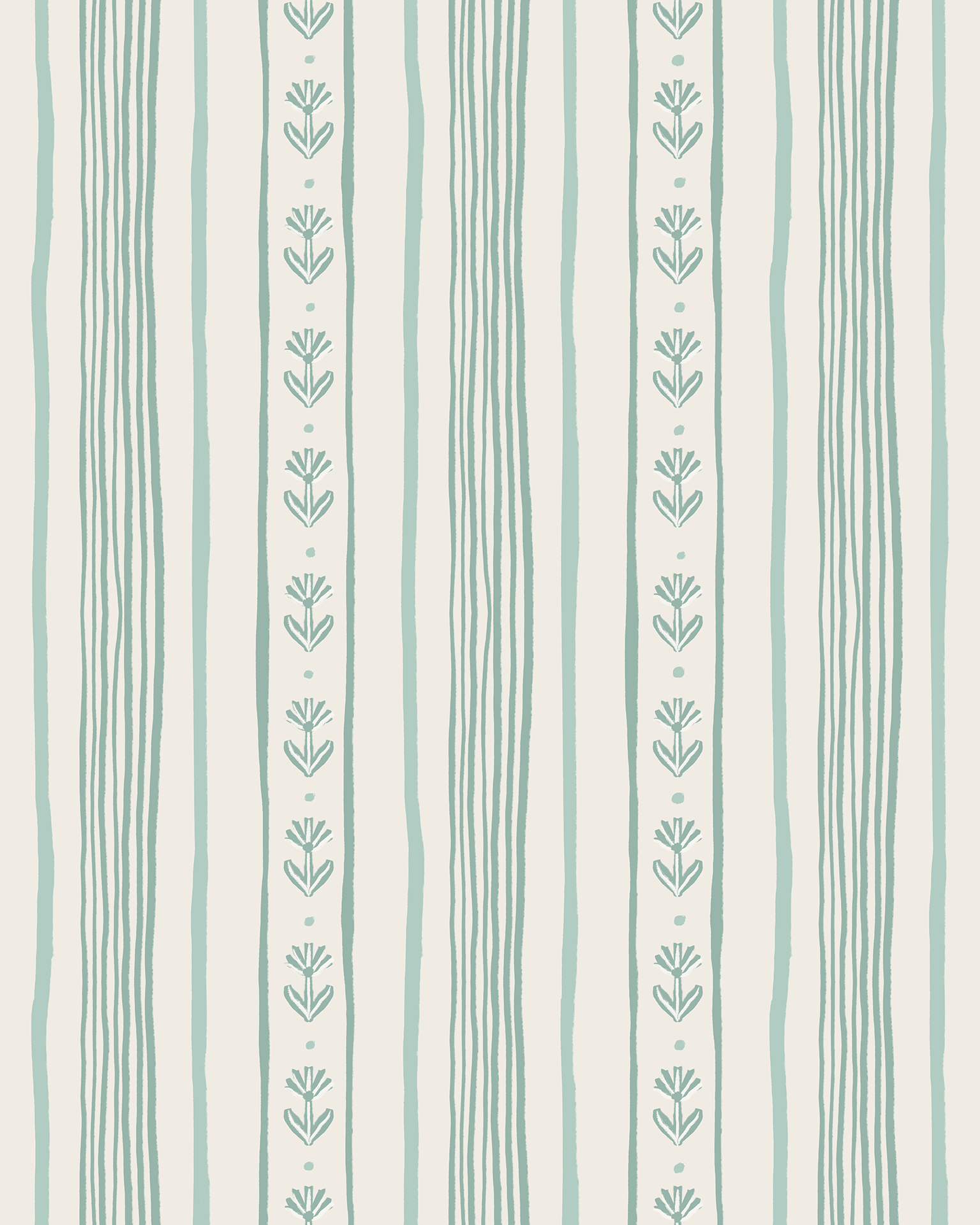 Daisy Chain Stripe Wallpaper, beige and mint - mosswell.us