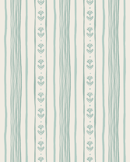 Daisy Chain Stripe Wallpaper, beige and mint - mosswell.us