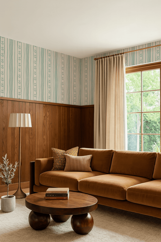 Daisy Chain Stripe Wallpaper, beige and mint - mosswell.us