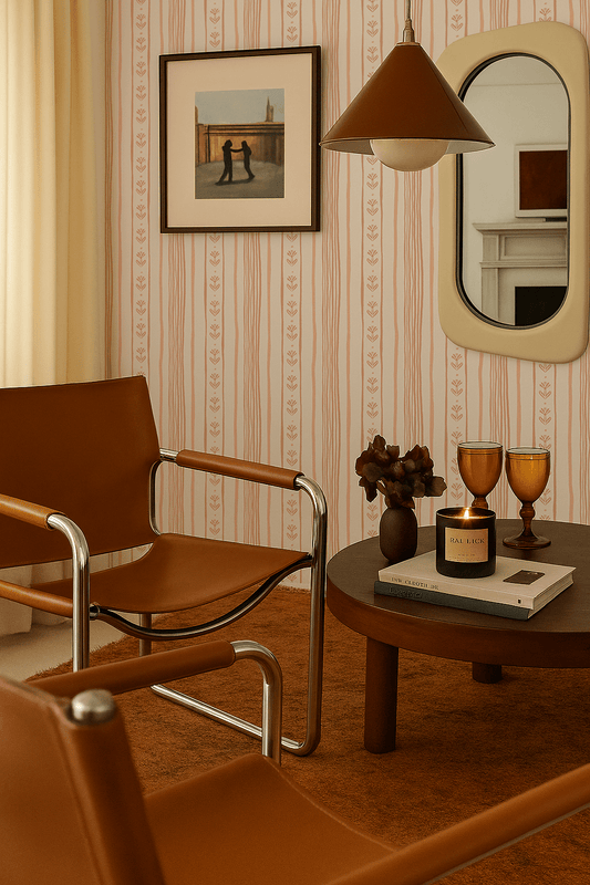 Daisy Chain Stripe Wallpaper, beige and peach - mosswell.us