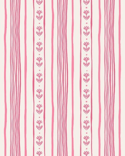 Daisy Chain Stripe Wallpaper, beige and pink - mosswell.us