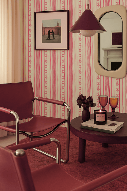 Daisy Chain Stripe Wallpaper, beige and pink - mosswell.us