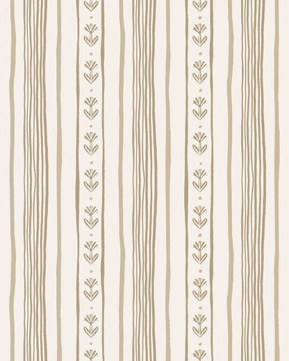 Daisy Chain Stripe Wallpaper, beige and tan - mosswell.us
