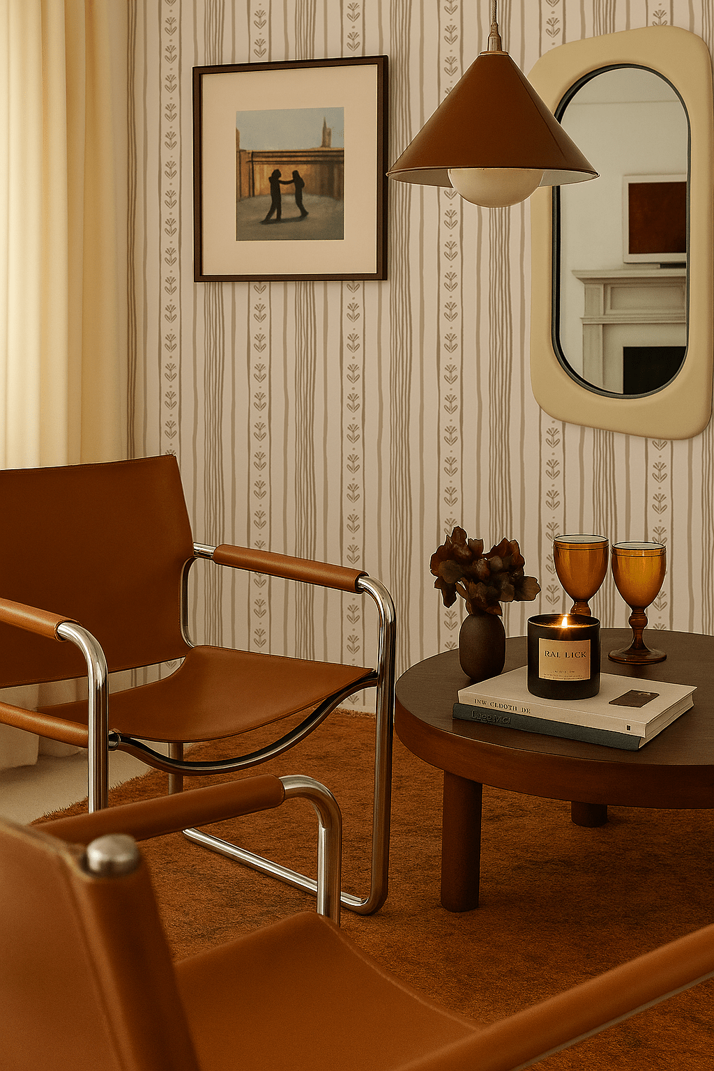 Daisy Chain Stripe Wallpaper, beige and tan - mosswell.us