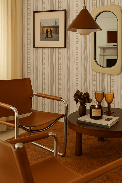 Daisy Chain Stripe Wallpaper, beige and tan - mosswell.us