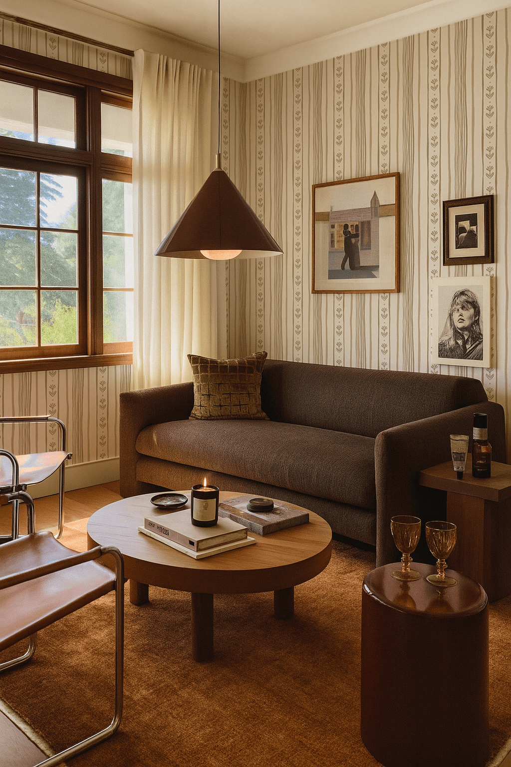 Daisy Chain Stripe Wallpaper, beige and tan - mosswell.us