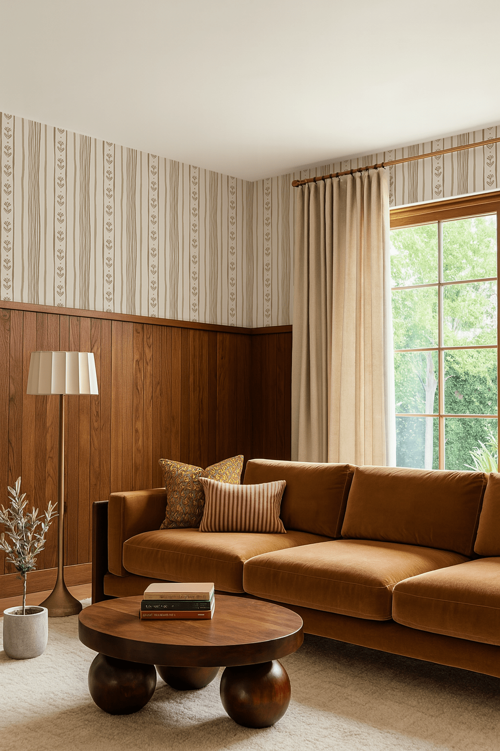 Daisy Chain Stripe Wallpaper, beige and tan - mosswell.us