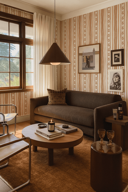 Daisy Chain Stripe Wallpaper, beige and terra cotta - mosswell.us