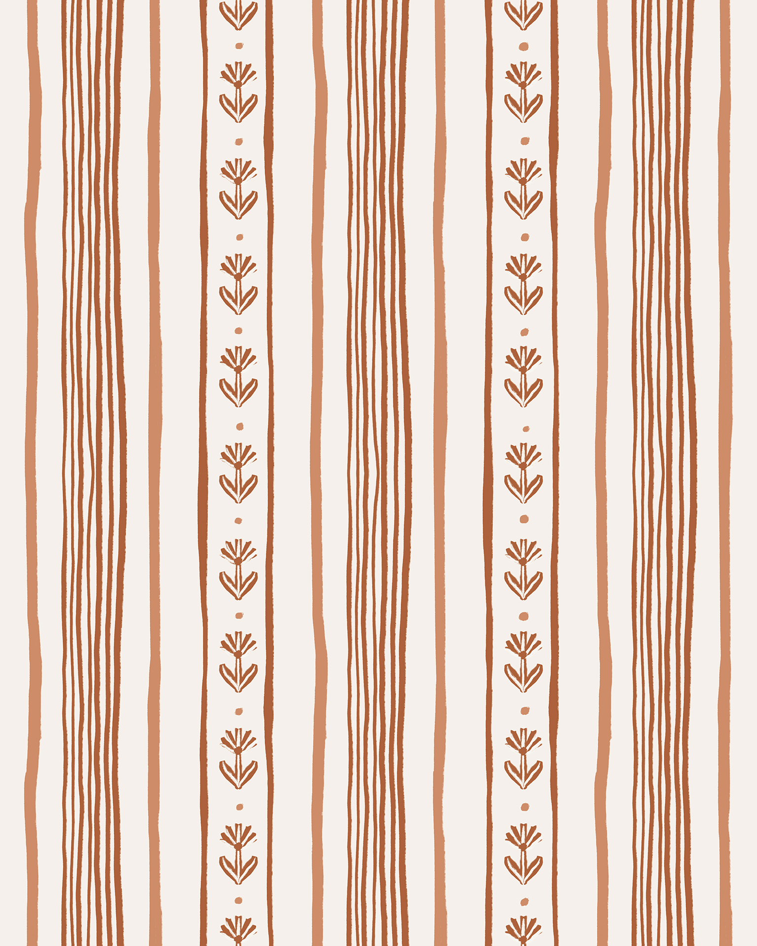 Daisy Chain Stripe Wallpaper, beige and terra cotta - mosswell.us