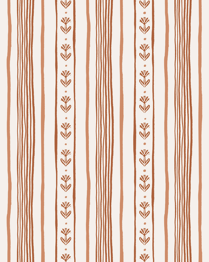Daisy Chain Stripe Wallpaper, beige and terra cotta - mosswell.us
