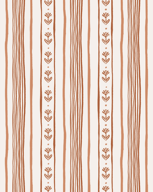 Daisy Chain Stripe Wallpaper, beige and terra cotta - mosswell.us