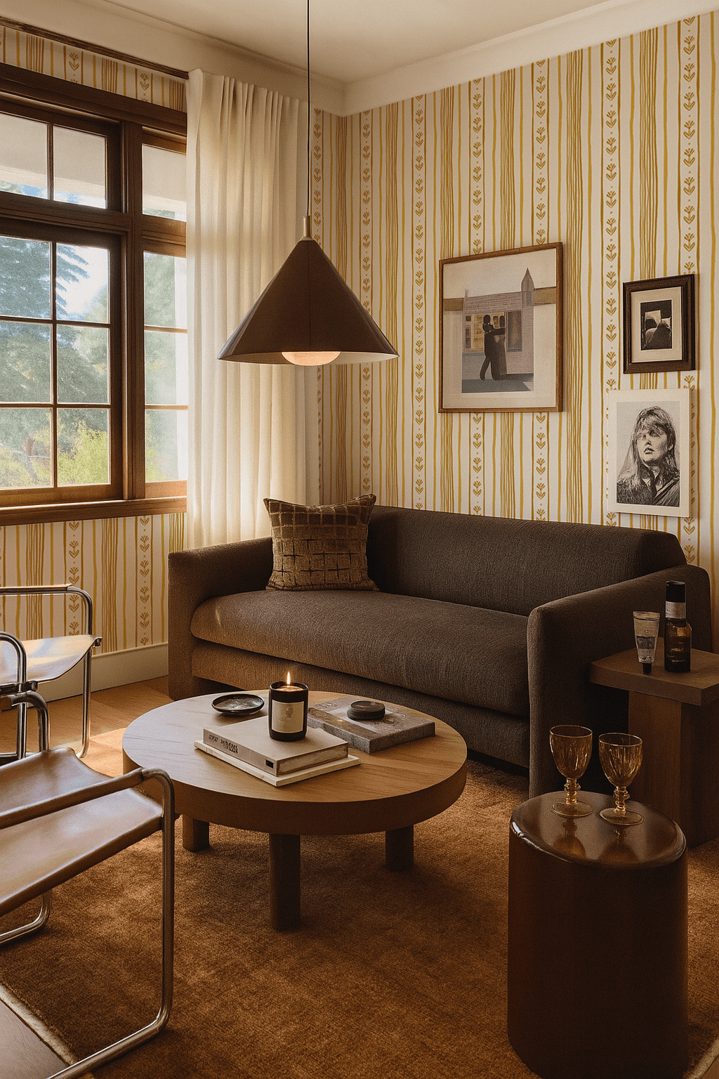 Daisy Chain Stripe Wallpaper, beige and yellow - mosswell.us