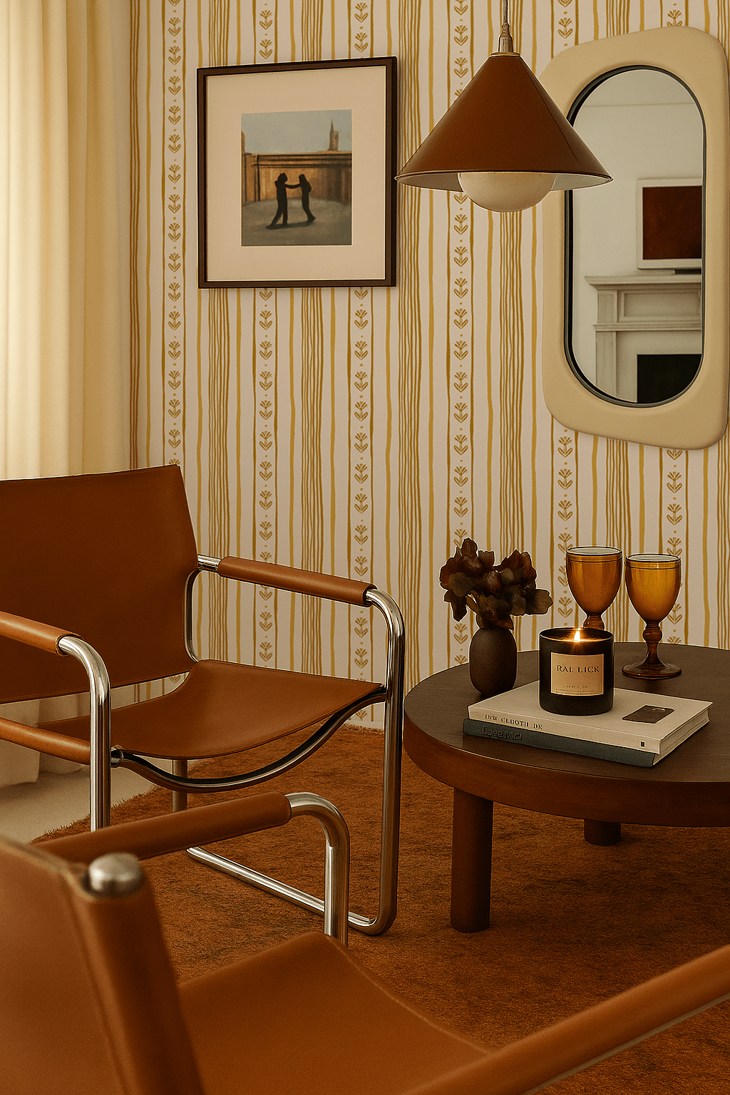 Daisy Chain Stripe Wallpaper, beige and yellow - mosswell.us