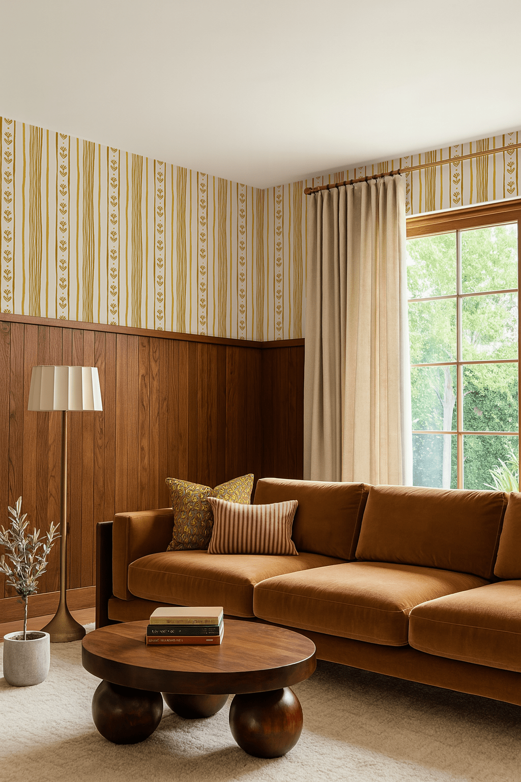 Daisy Chain Stripe Wallpaper, beige and yellow - mosswell.us