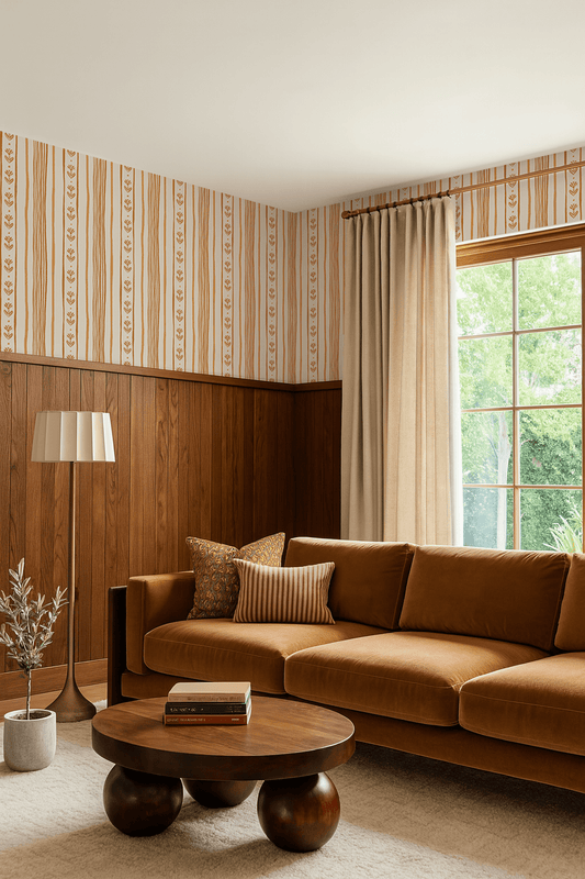 Daisy Chain Stripe Wallpaper, beige, apricot and orange - mosswell.us