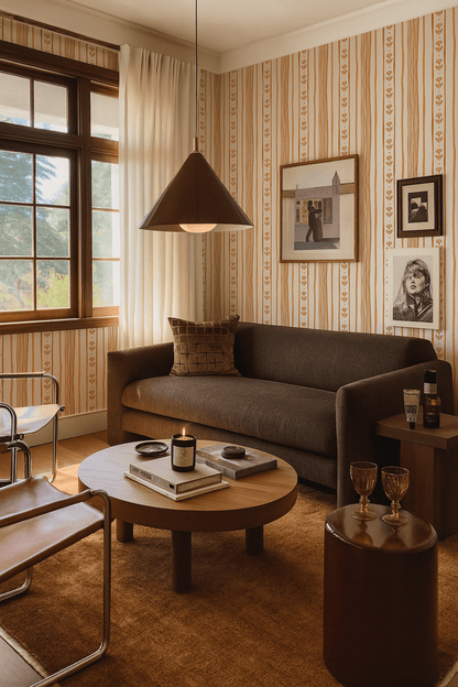 Daisy Chain Stripe Wallpaper, beige, apricot and orange - mosswell.us