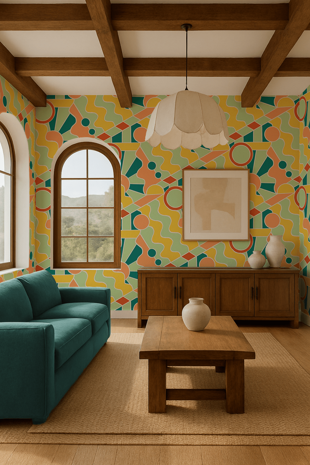 Day Trippin' Wallpaper, mint, blue, yellow and peach - mosswell.us