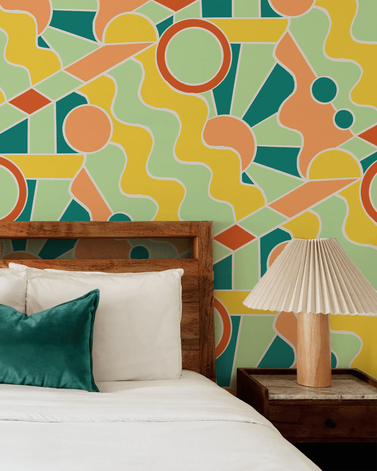 Day Trippin' Wallpaper, mint, blue, yellow and peach - mosswell.us